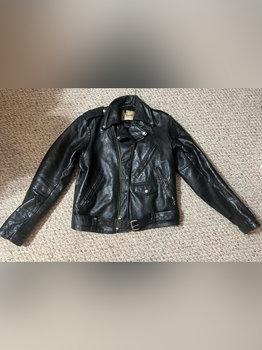 Berman’s Leather Jacket Mens Size 38 Black Motorcycle Biker Genuine Leather